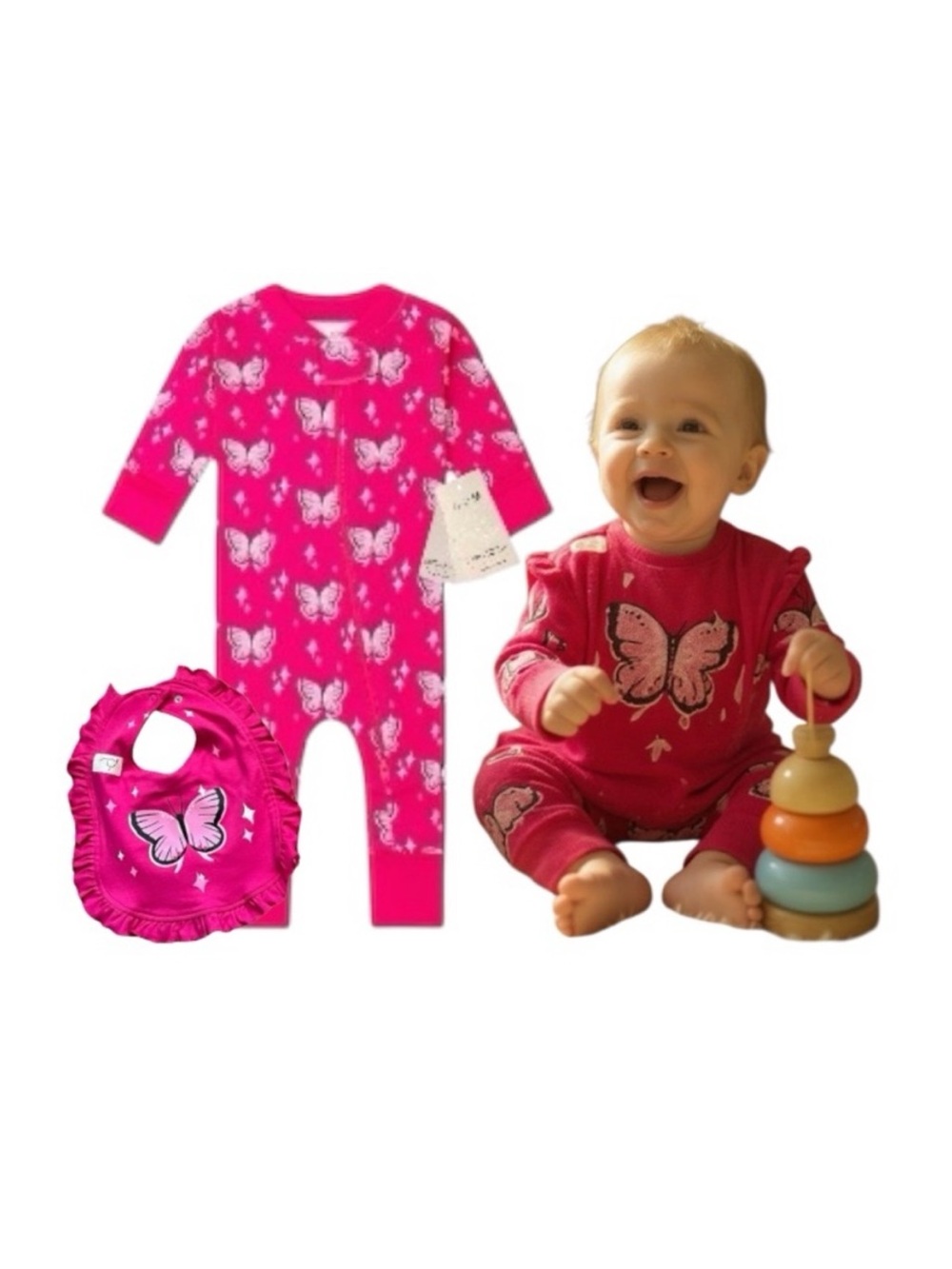Butterfly Organic Cotton Coveralls With Ruffle Bib Set